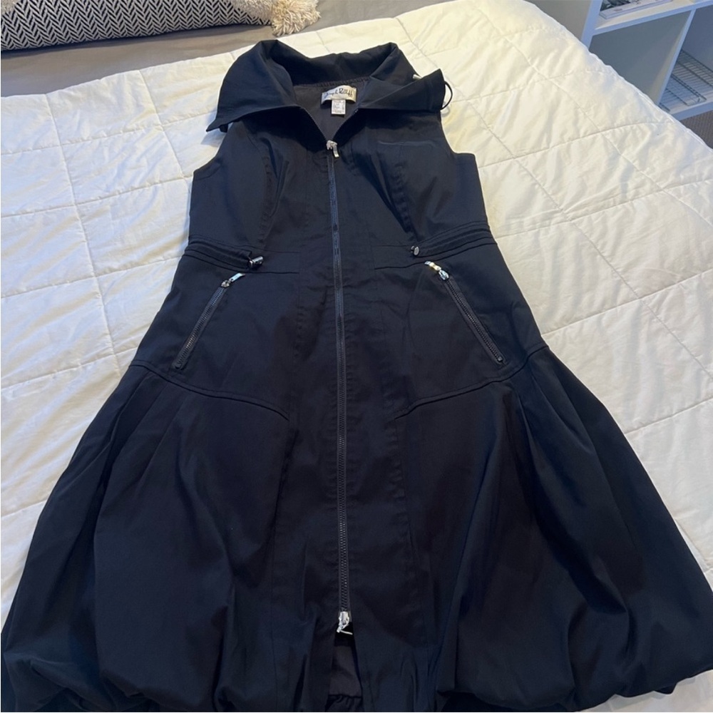 Joseph Ribkoff Black Hooded Zip-Front Mini Dress